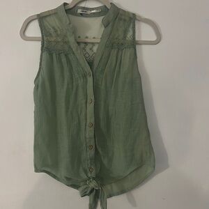 Poetry Olive Green Button-Down Blouse